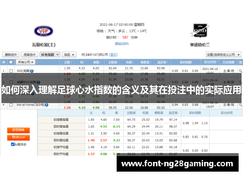如何深入理解足球心水指数的含义及其在投注中的实际应用
